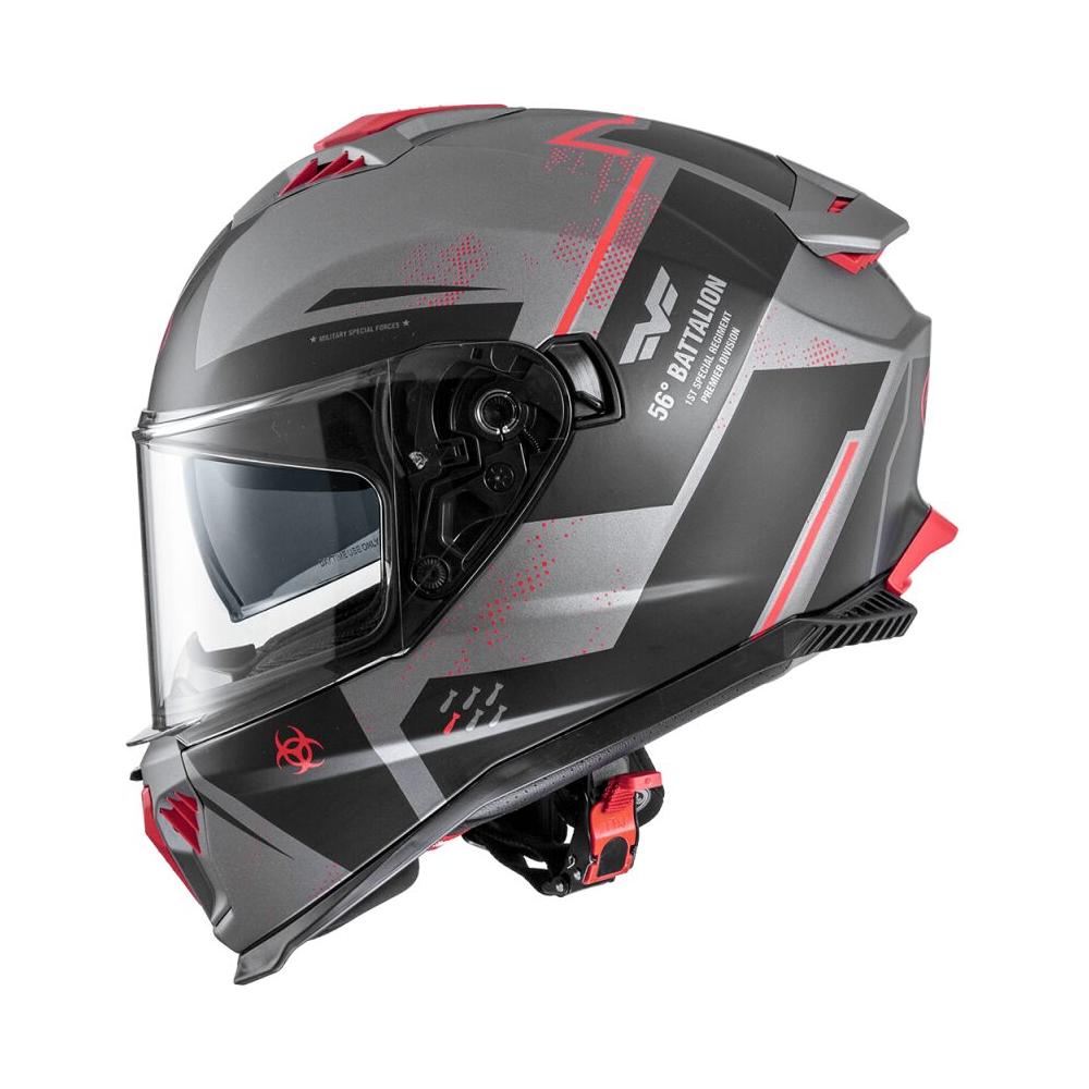 Premier Typhoon BA 17BM Full Face Helmet Matt Grey / Black / Red  - FREE UK Delivery - Moto Central