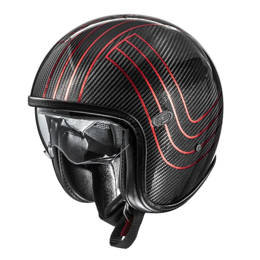 Premier Vintage Platinum Edition Carbon Open Face Helmet Black / Red - FREE UK Shipping, FREE 365 Day Returns | Moto Central