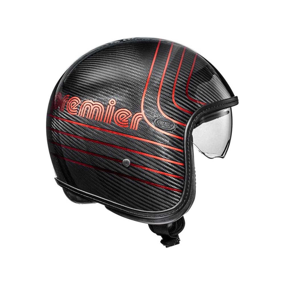 Premier Vintage Platinum Edition Carbon Open Face Helmet Black / Red - FREE UK Shipping, FREE 365 Day Returns | Moto Central