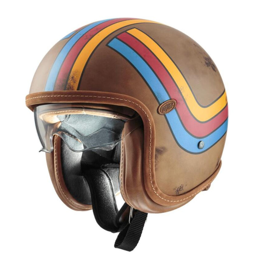 Premier Vintage Platinum Edition Open Face Helmet Blue / Brown / Red / Yellow - FREE UK Shipping, FREE 365 Day Returns | Moto Central