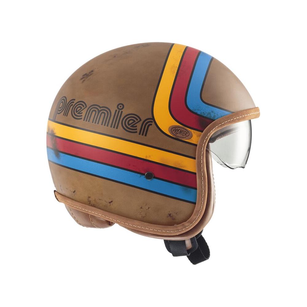 Premier Vintage Platinum Edition Open Face Helmet Blue / Brown / Red / Yellow  - FREE UK Delivery - Moto Central