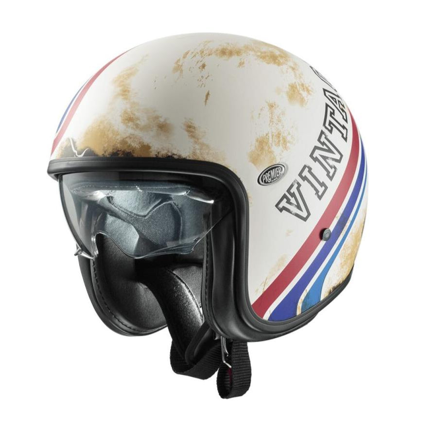 Premier Vintage BTR 12 Open Face Helmet White / Blue / Red - FREE UK Shipping, FREE 365 Day Returns | Moto Central