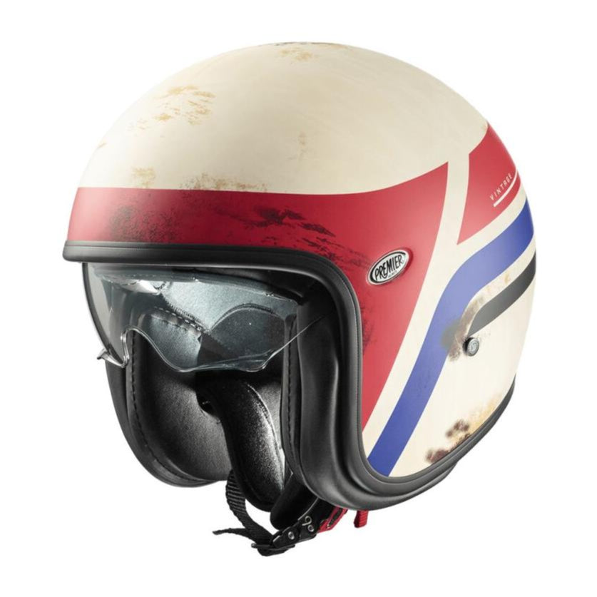 Premier Vintage K 8 Open Face Helmet White / Red / Blue - FREE UK Shipping, FREE 365 Day Returns | Moto Central