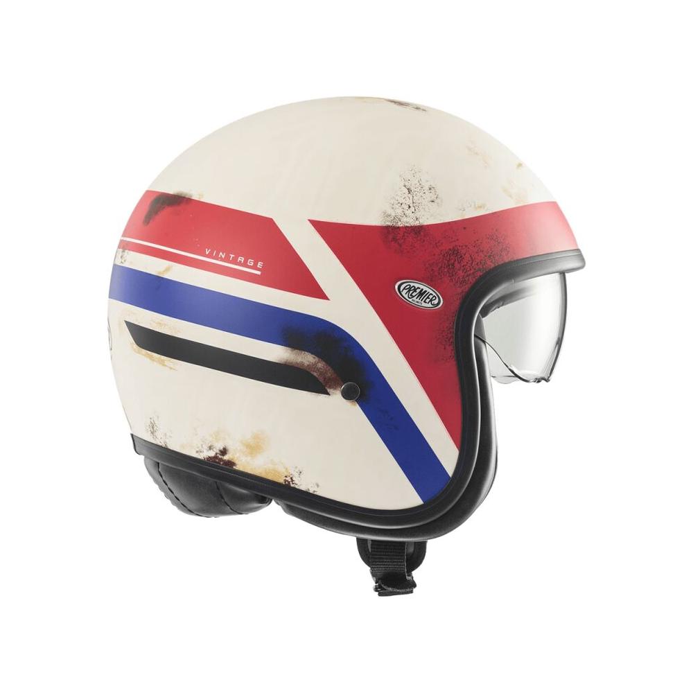 Premier Vintage K 8 Open Face Helmet White / Red / Blue  - FREE UK Delivery - Moto Central