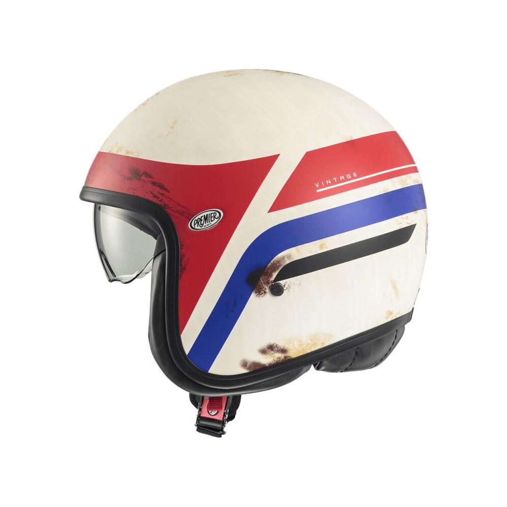 Premier Vintage K 8 Open Face Helmet White / Red / Blue  - FREE UK Delivery - Moto Central