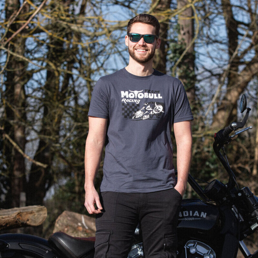 MotoBull Racing Team T-Shirt Faded Denim  - FREE UK Shipping, FREE 365 Day Returns | Moto Central