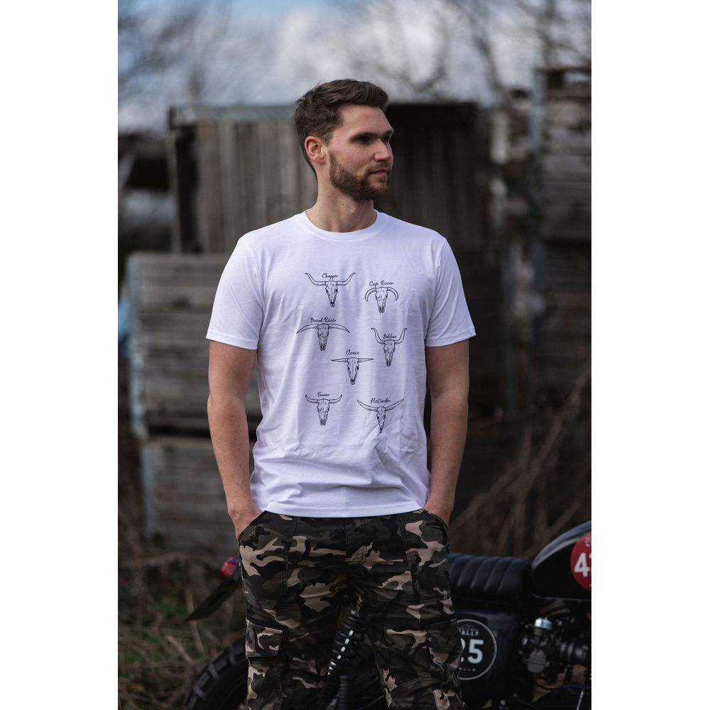 MotoBull Bull Types T-Shirt White - FREE UK Shipping, FREE 365 Day Returns | Moto Central