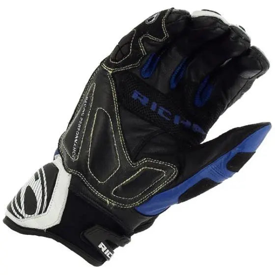 Richa Stealth Leather Gloves Black / White / Blue - FREE UK Shipping, FREE 365 Day Returns | Moto Central