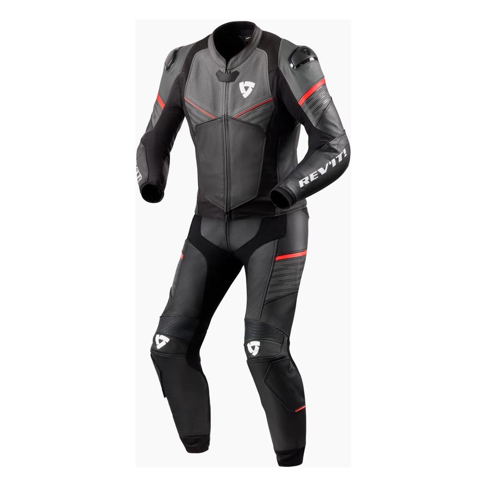 Revit Combi Beta Two Piece Leather Suit Anthracite / Neon Red