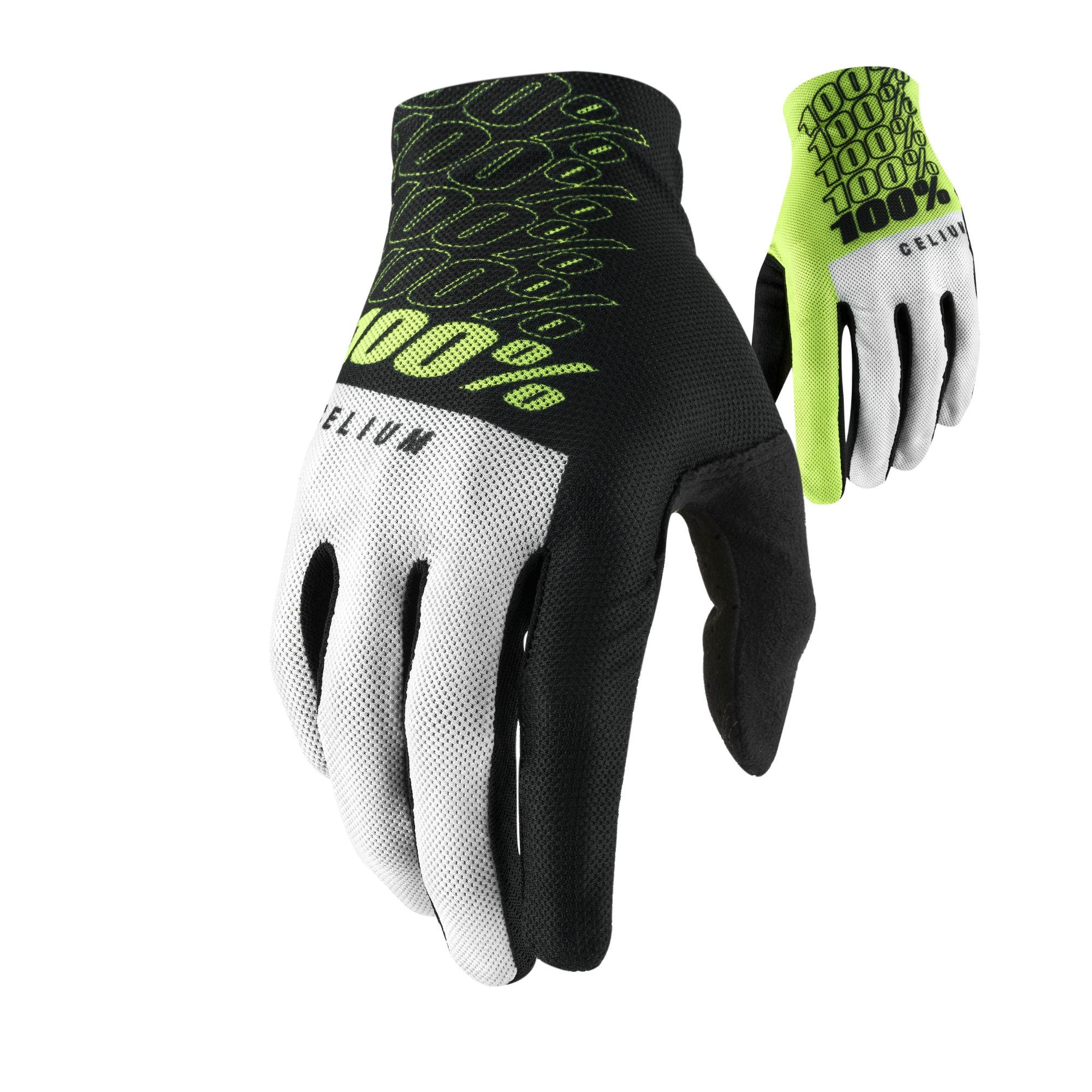 100% Celium Gloves Fluo Yellow - FREE UK Shipping, FREE 365 Day Returns | Moto Central