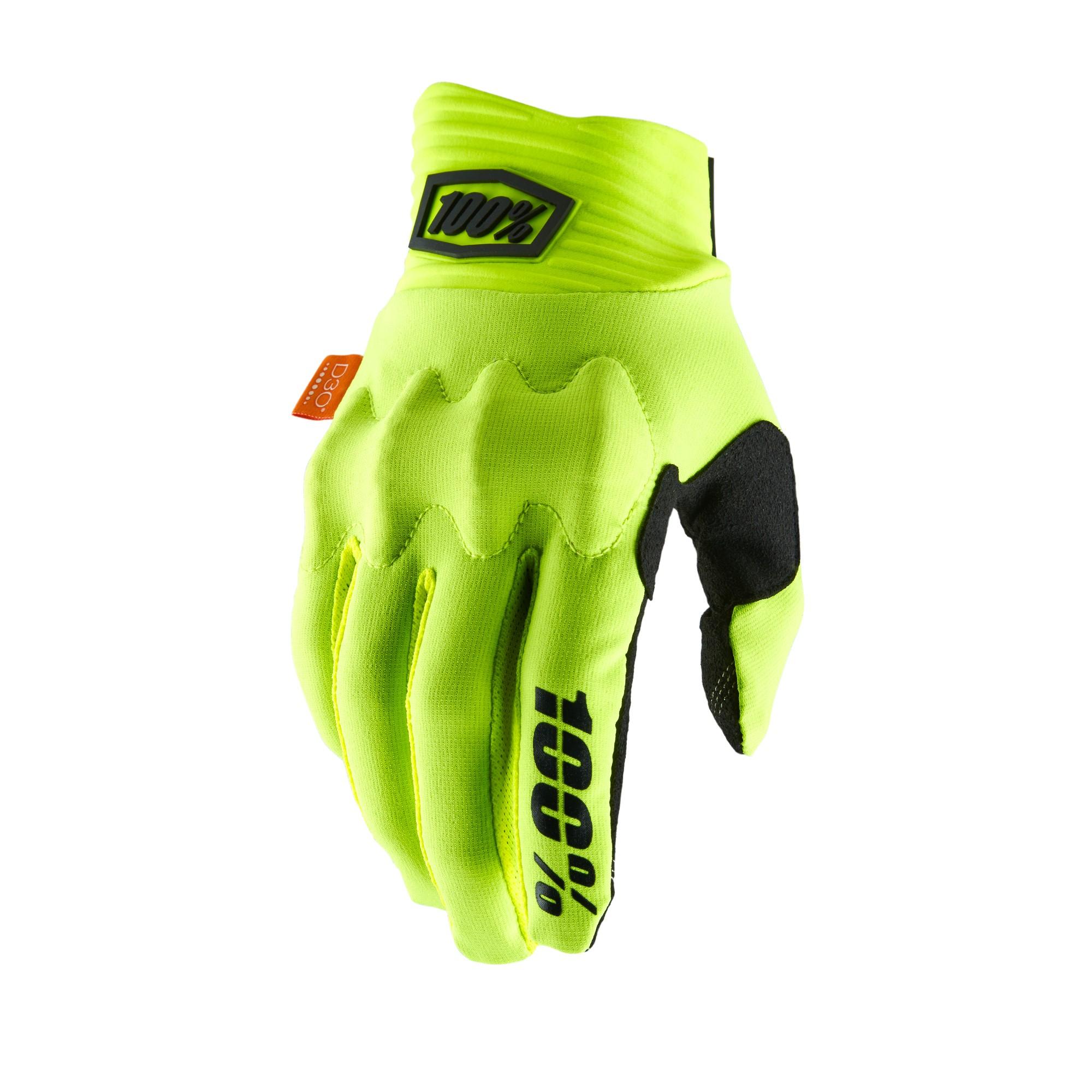 100% Cognito D30 Gloves Fluo Yellow / Black - FREE UK Shipping, FREE 365 Day Returns | Moto Central