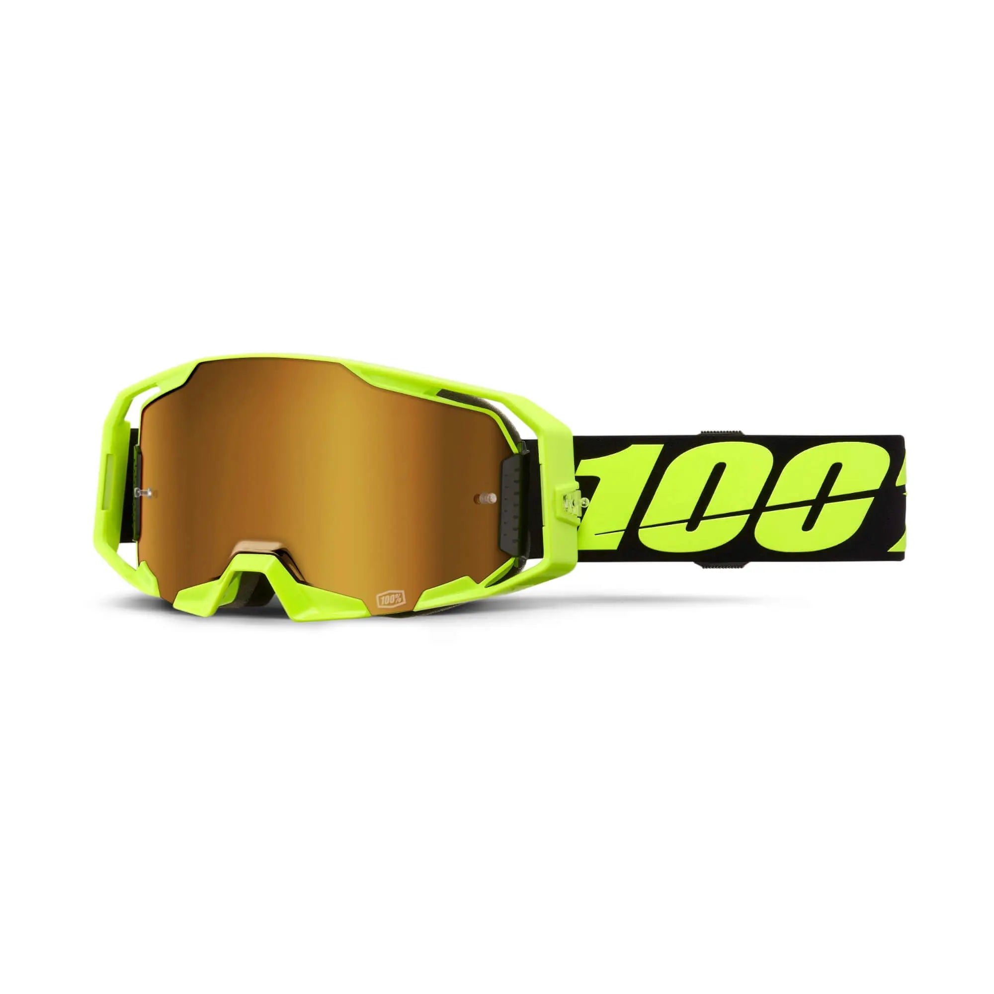 100% ARmatic Goggles Neon Yellow / Mirror True Gold Lens - FREE UK Shipping, FREE 365 Day Returns | Moto Central