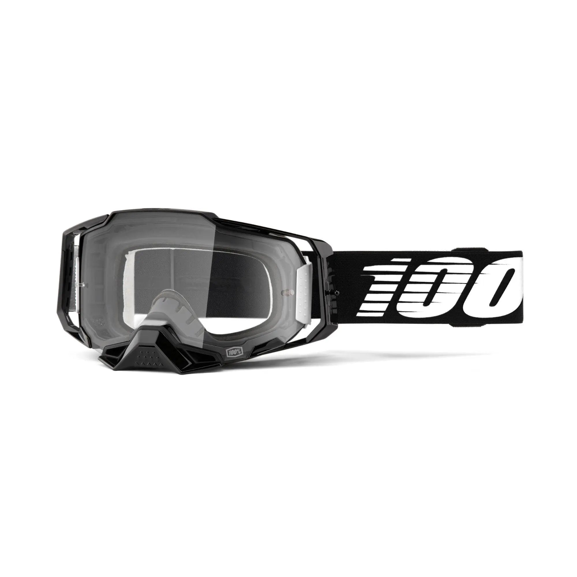 100% Armega Goggles Black Essential / Clear Lens - FREE UK Shipping, FREE 365 Day Returns | Moto Central