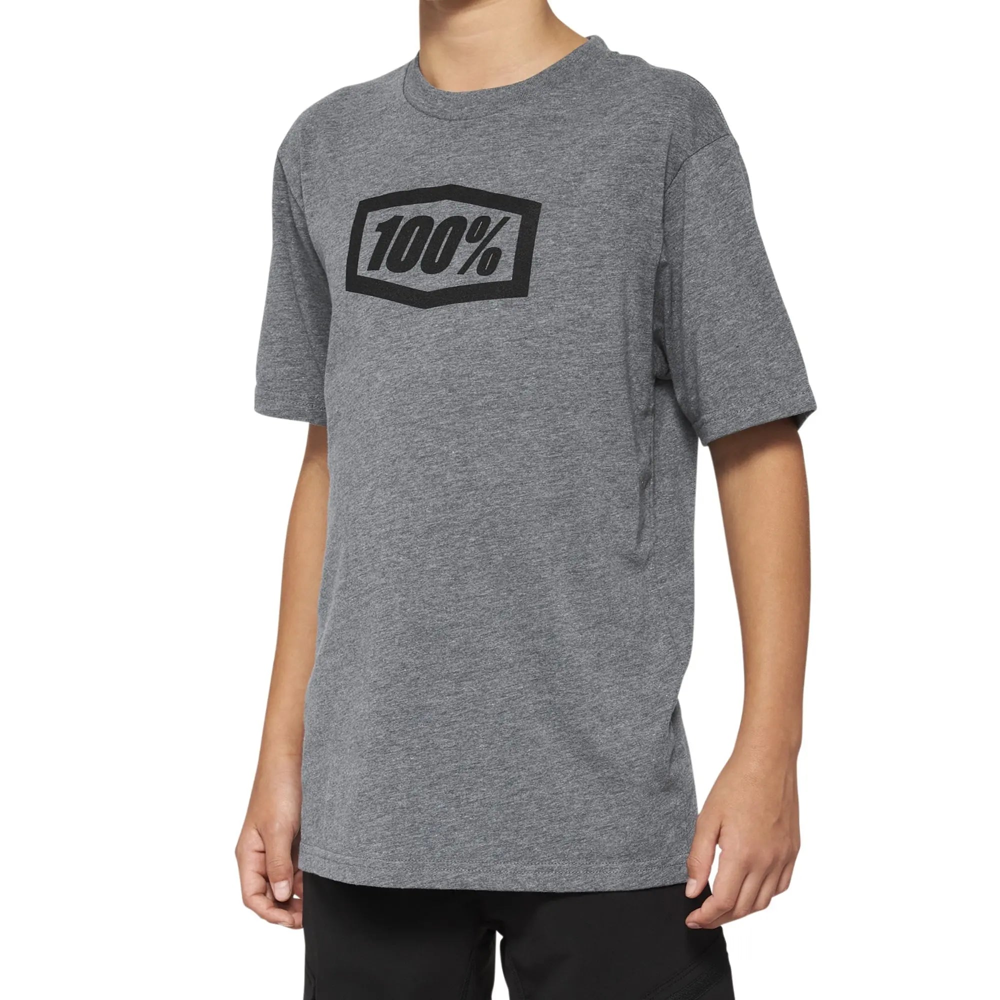 100% Icon Youth Short Sleeves Tee Heather Grey - FREE UK Shipping, FREE 365 Day Returns | Moto Central