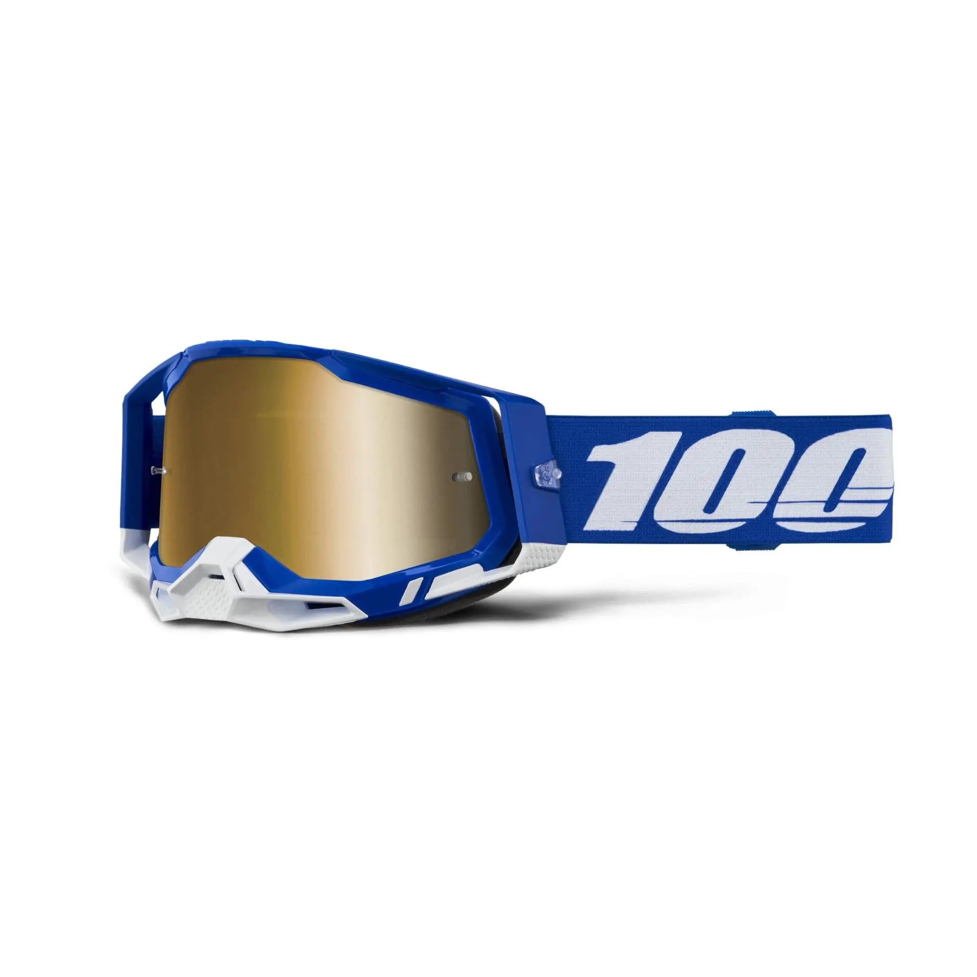 100% Racecraft 2 Goggles Blue / Mirror True Gold Lens - FREE UK Shipping, FREE 365 Day Returns | Moto Central