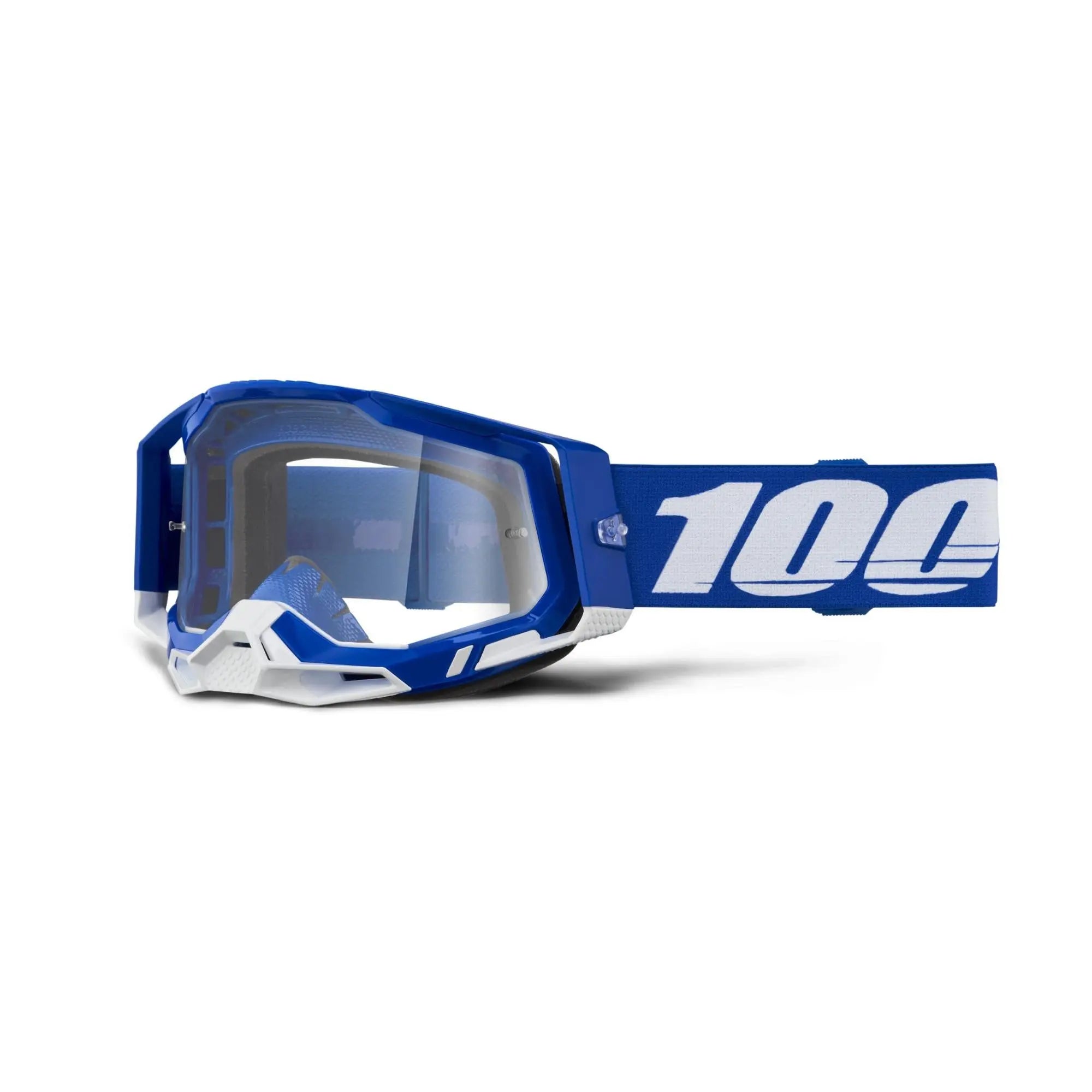 100% Racecraft 2 Goggles Blue / White / Clear Lens - FREE UK Shipping, FREE 365 Day Returns | Moto Central