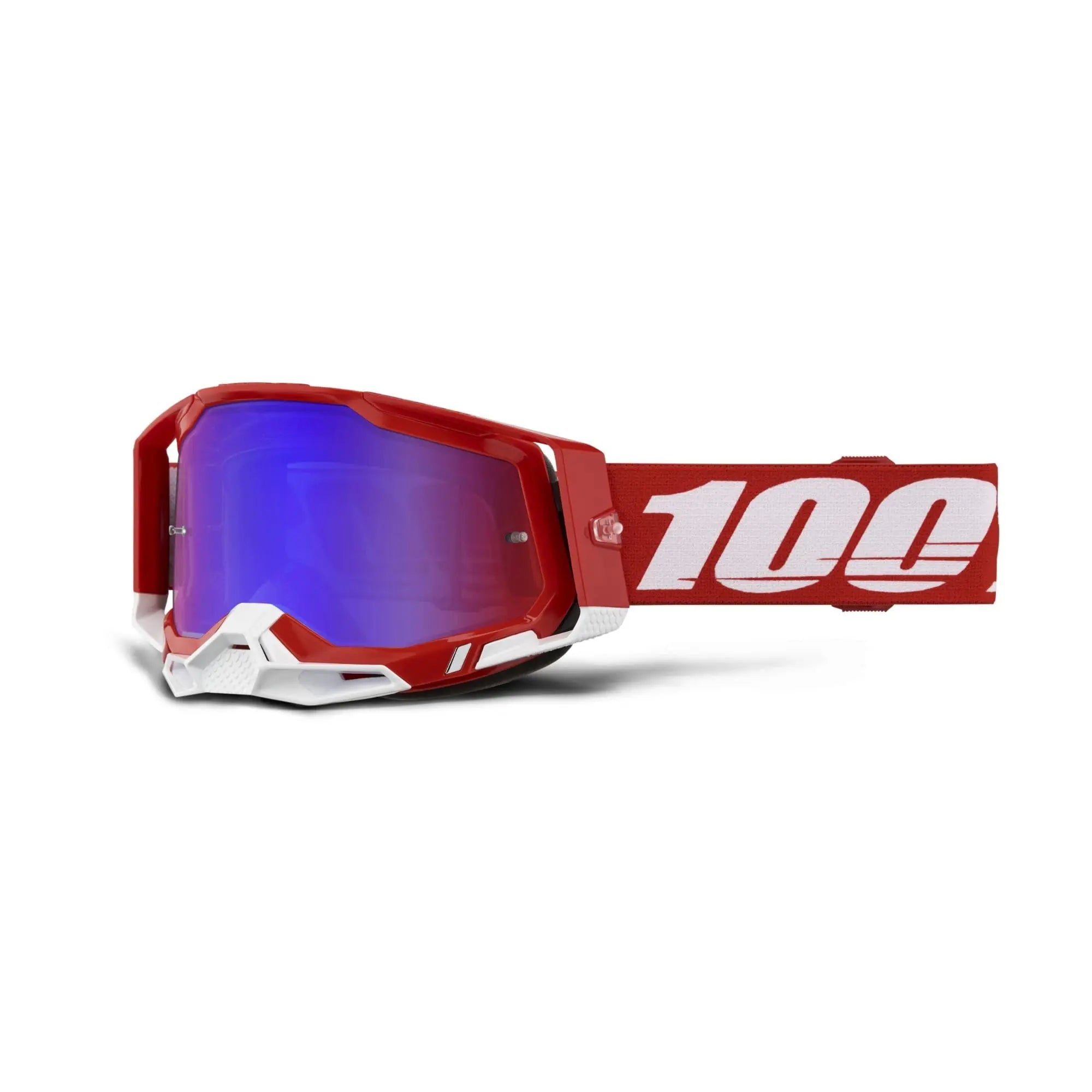 100% Racecraft 2 Goggles Red / Mirror Red/Blue Lens - FREE UK Shipping, FREE 365 Day Returns | Moto Central