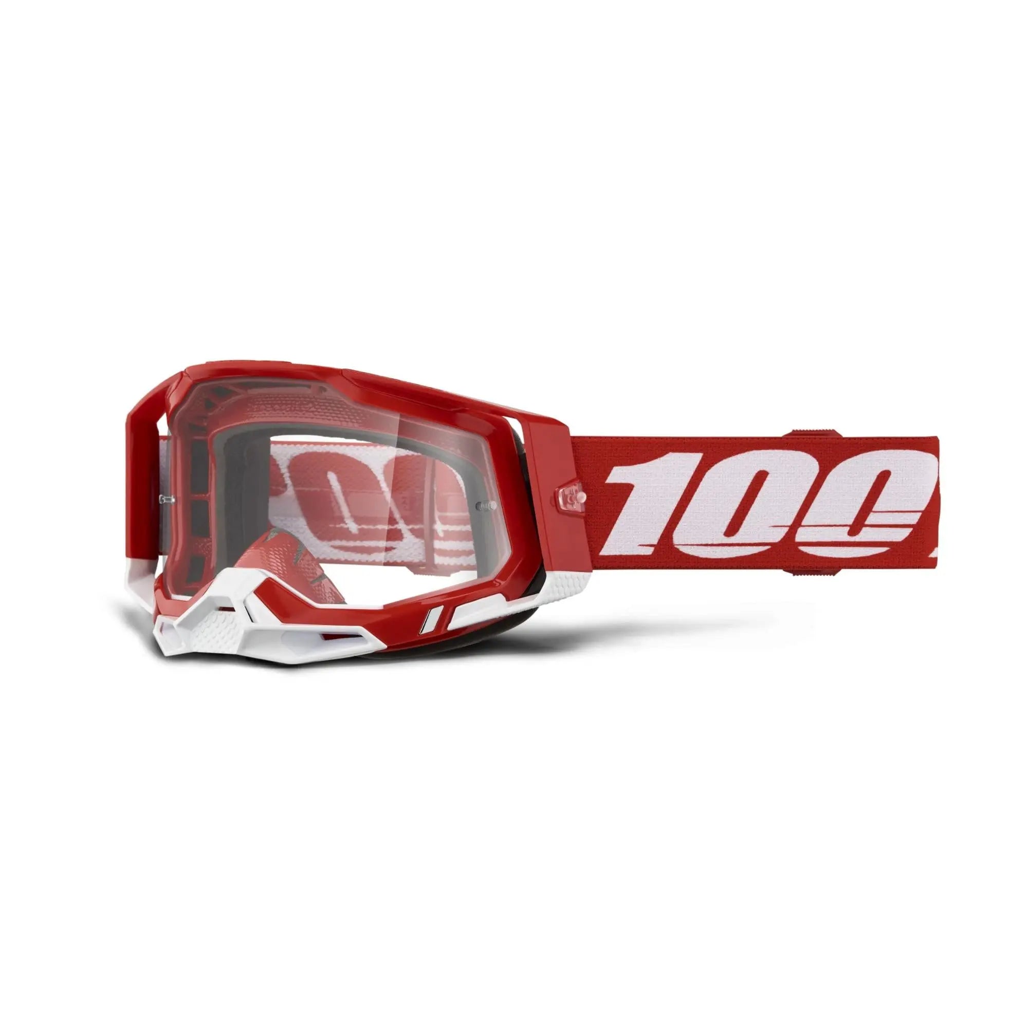 100% Racecraft 2 Goggles Red / White / Clear Lens - FREE UK Shipping, FREE 365 Day Returns | Moto Central