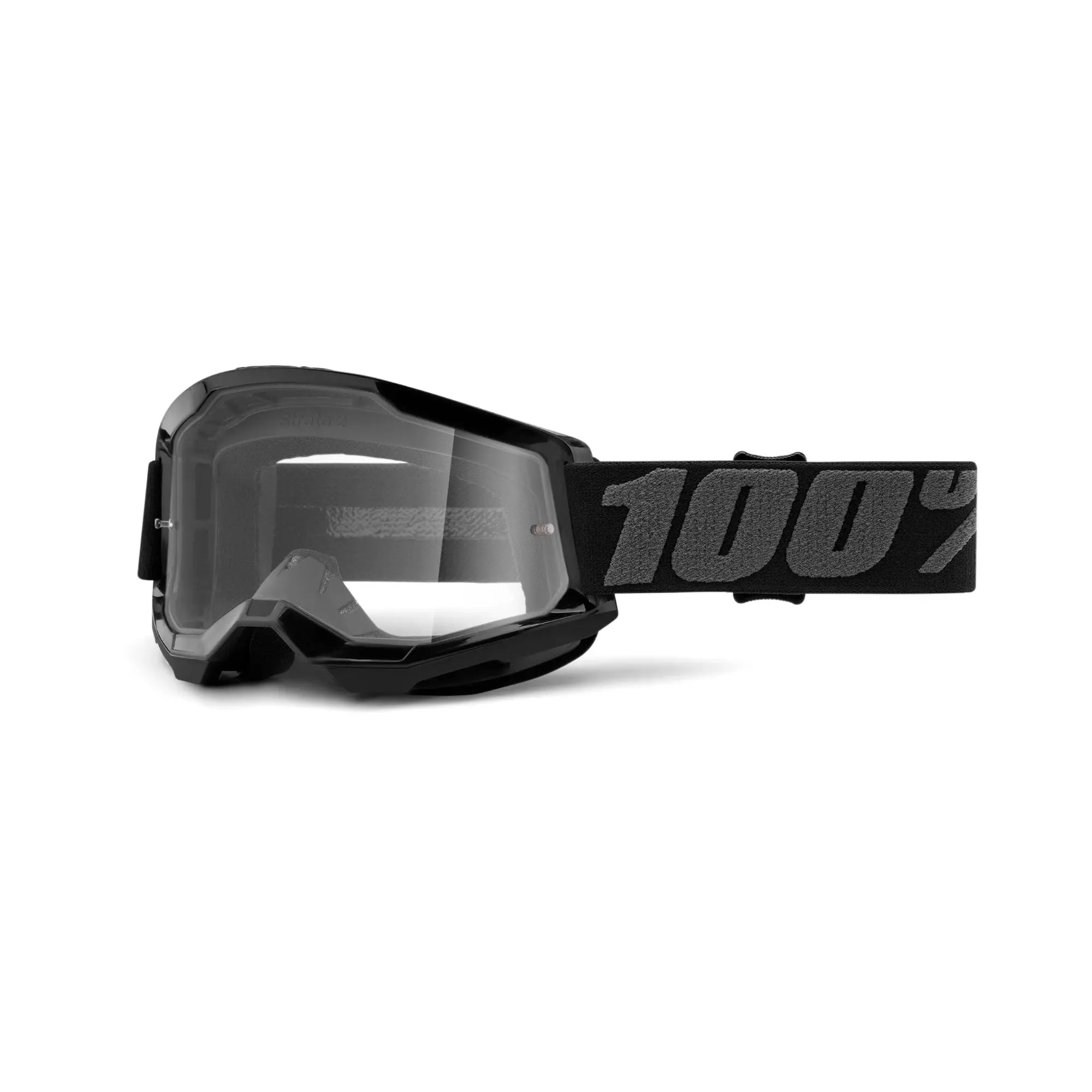 100% Strata 2 Goggles Black / Clear Lens - FREE UK Shipping, FREE 365 Day Returns | Moto Central