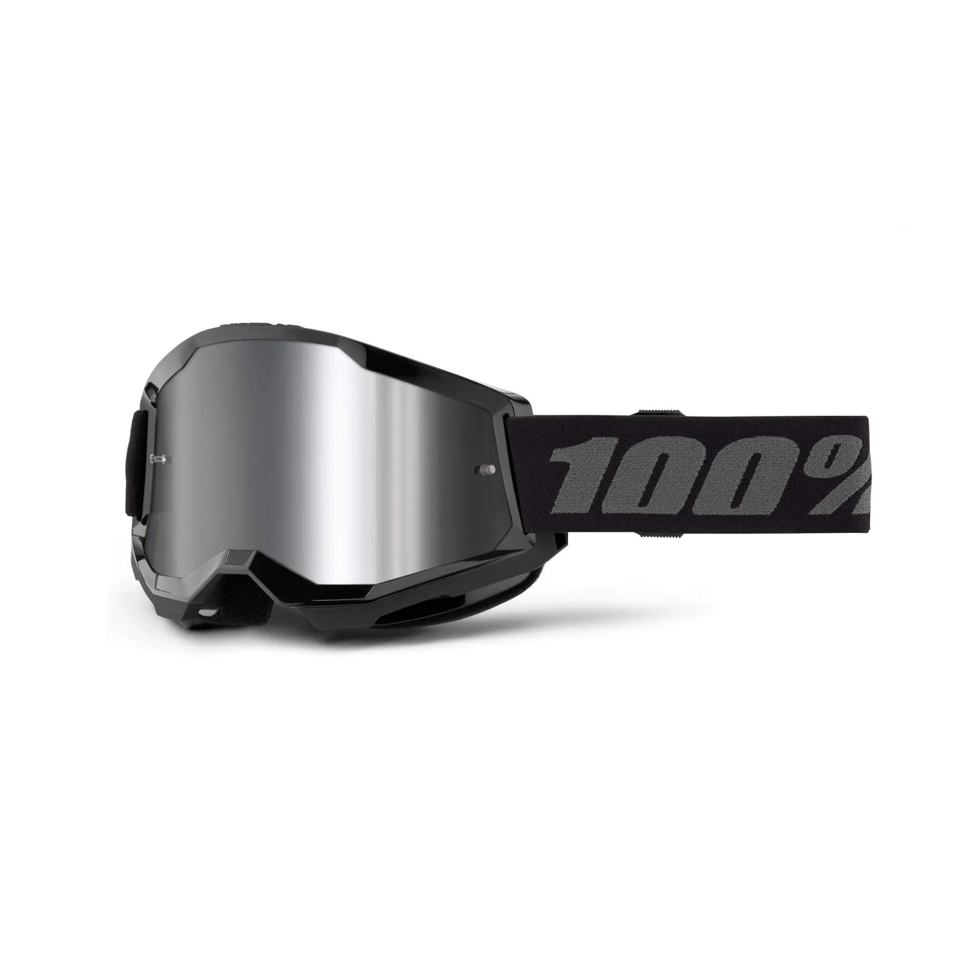 100% Strata 2 Goggles Black / Silver Mirror Lens - FREE UK Shipping, FREE 365 Day Returns | Moto Central