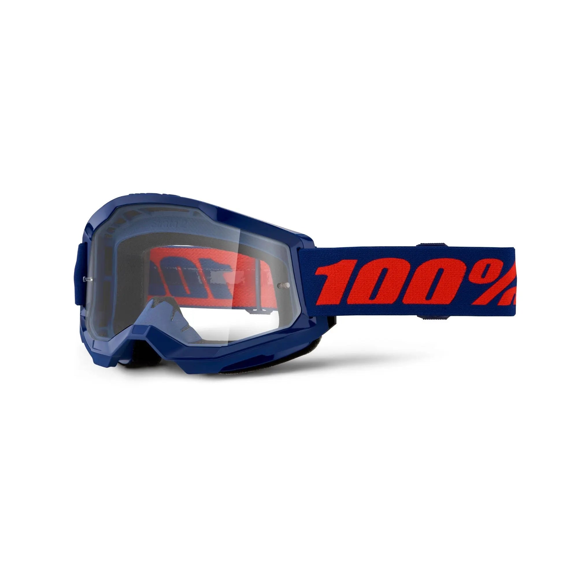 100% Strata 2 Goggles Navy / Clear Lens - FREE UK Shipping, FREE 365 Day Returns | Moto Central