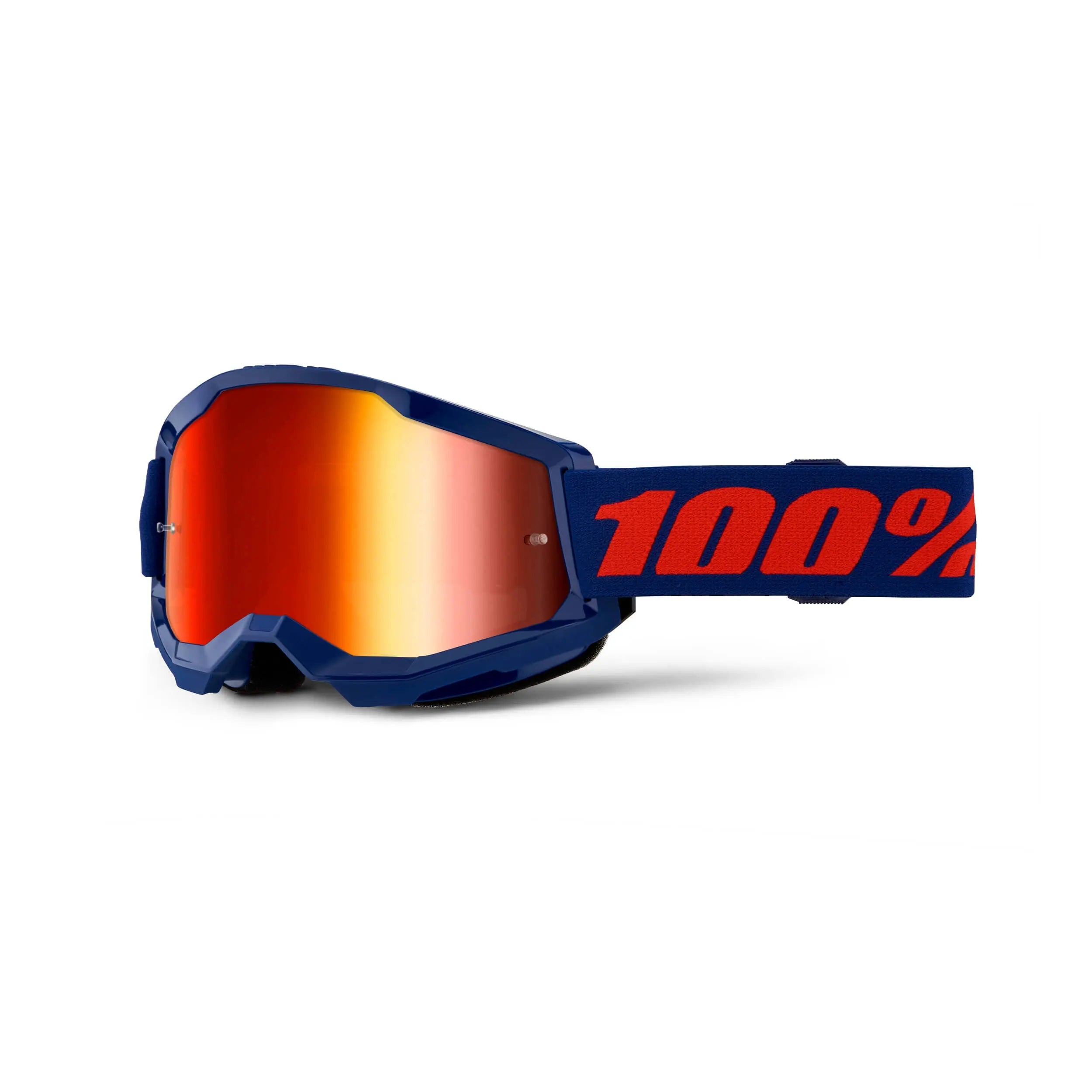 100% Strata 2 Goggles Navy / Red Mirror Lens - FREE UK Shipping, FREE 365 Day Returns | Moto Central