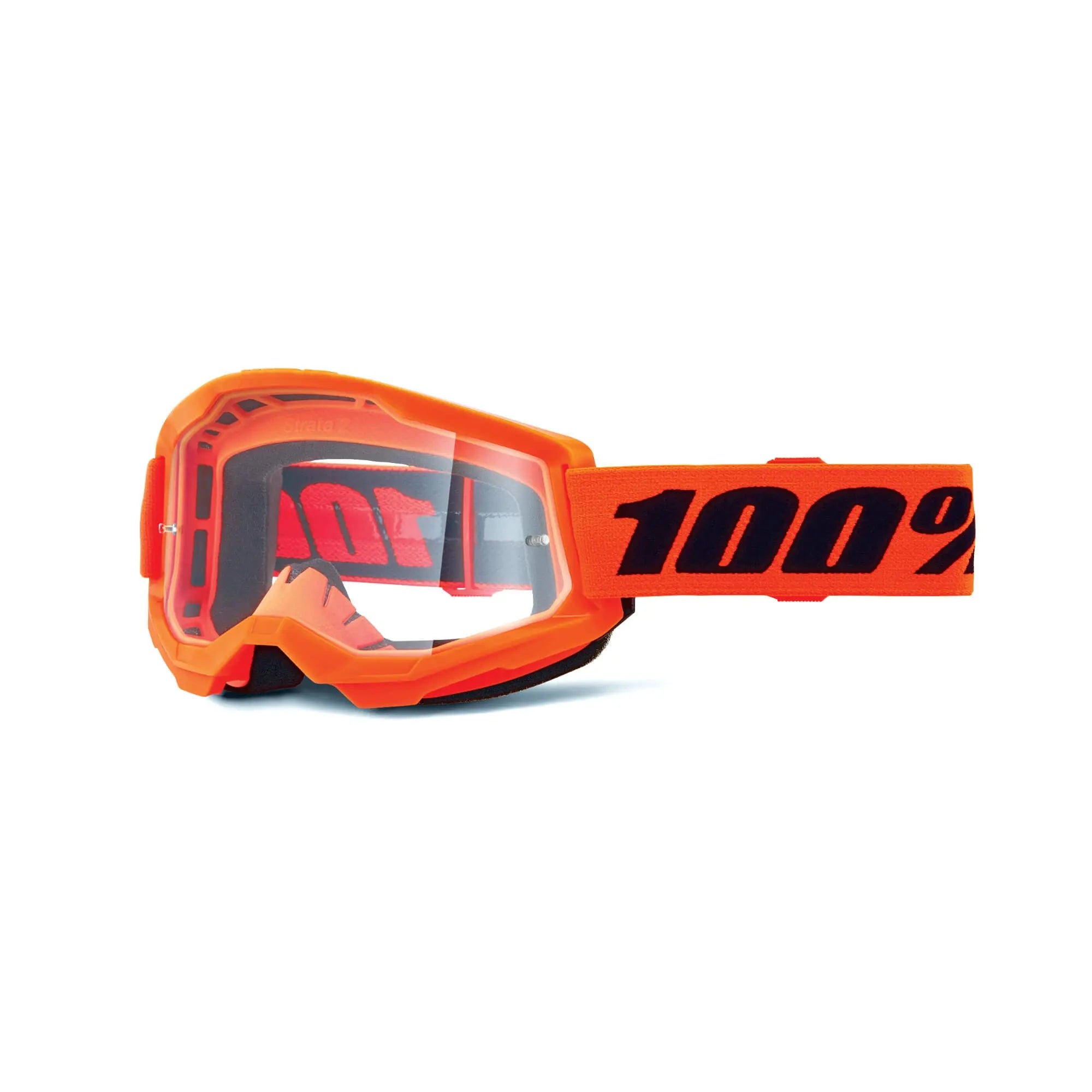 100% Strata 2 Goggles Neon Orange / Clear Lens - FREE UK Shipping, FREE 365 Day Returns | Moto Central