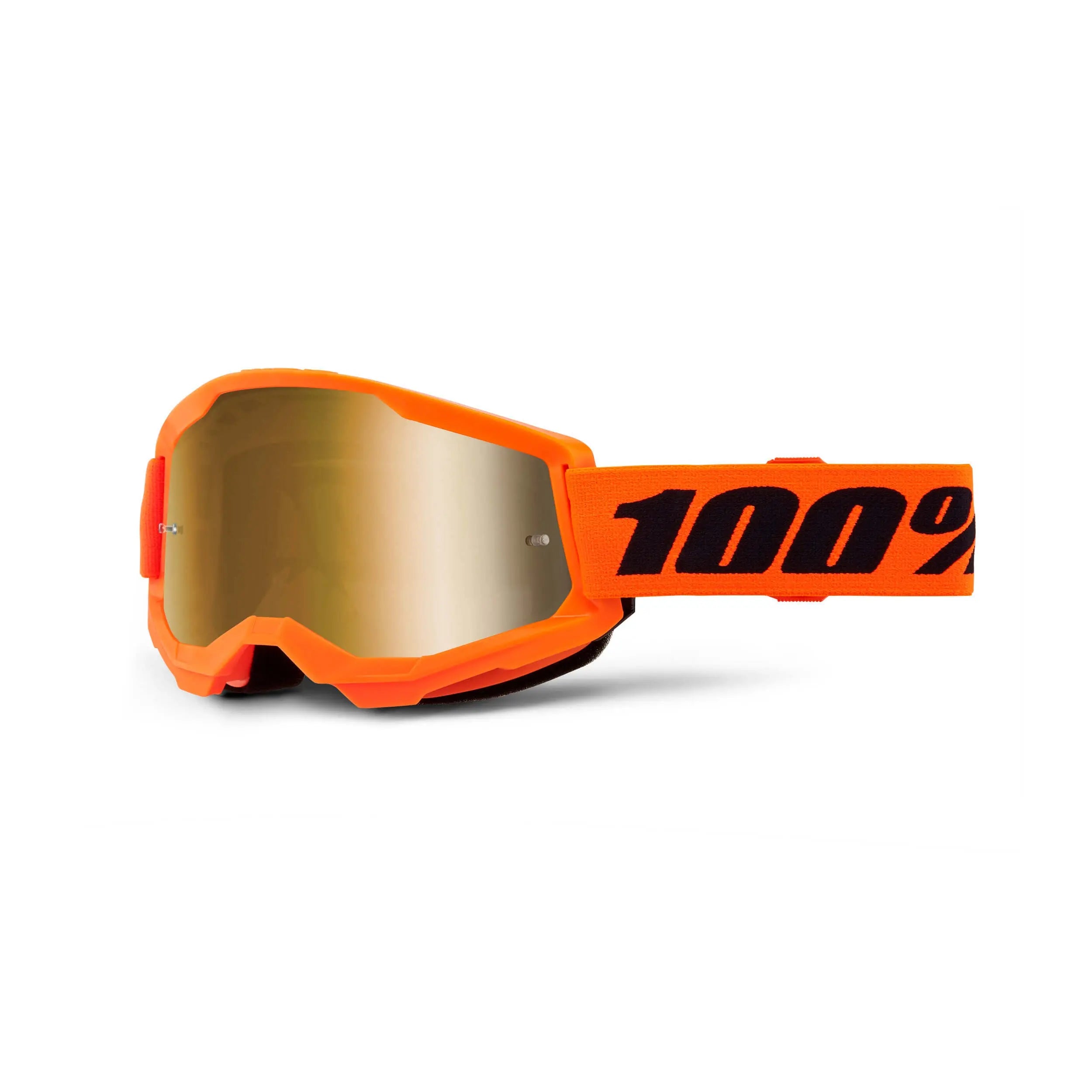 100% Strata 2 Goggles Neon Orange / Gold Mirror Lens - FREE UK Shipping, FREE 365 Day Returns | Moto Central