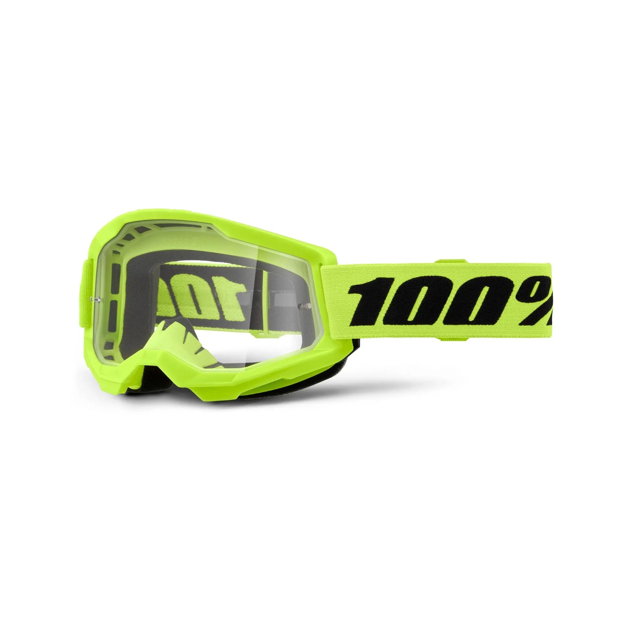 100% Strata 2 Goggles Neon Yellow / Clear Lens - FREE UK Shipping, FREE 365 Day Returns | Moto Central