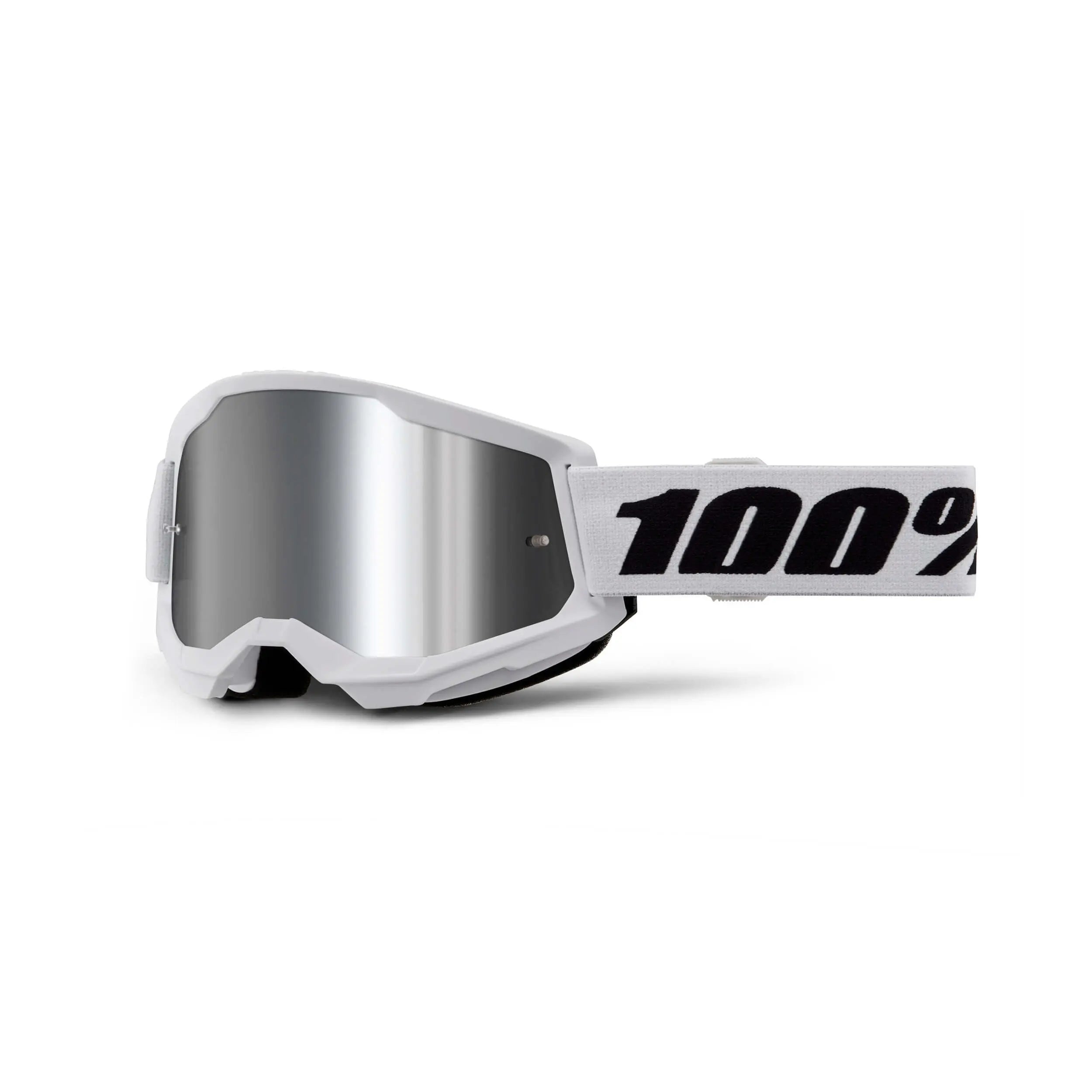 100% Strata 2 Goggles White / Silver Mirror Lens - FREE UK Shipping, FREE 365 Day Returns | Moto Central