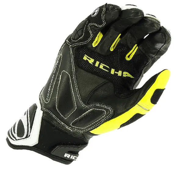 Richa Stealth Leather Gloves Black / White / Yellow - FREE UK Shipping, FREE 365 Day Returns | Moto Central