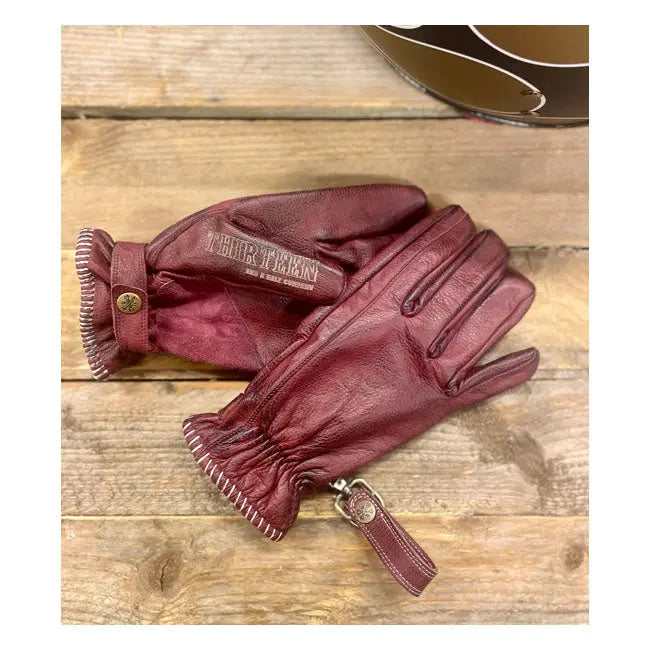 13 And A Half Magazine Loud Ride Leather Gloves Burgundy  - FREE UK Shipping, FREE 365 Day Returns | Moto Central