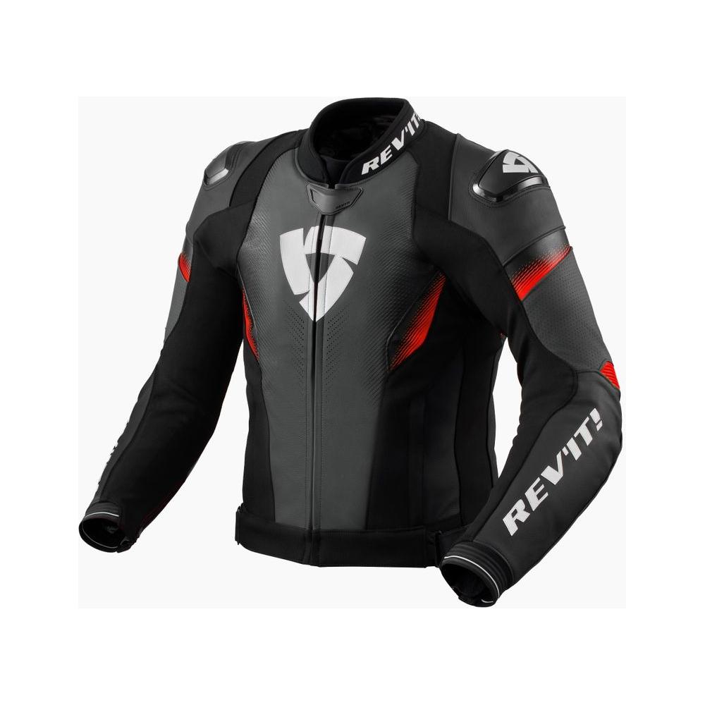 Revit Control Leather Jacket Black / Neon Red