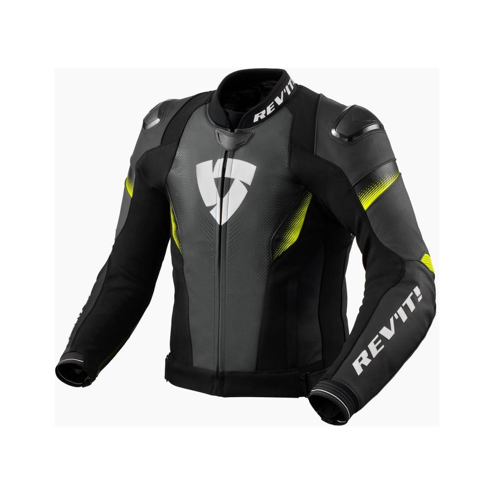 Revit Control Leather Jacket Black / Neon Yellow