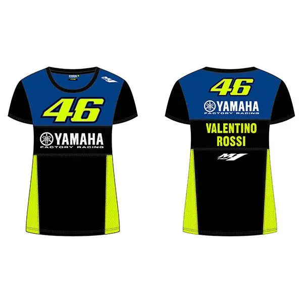 VR46 Racing Ladies T-Shirt Black / Blue / Yellow - FREE UK Shipping, FREE 365 Day Returns | Moto Central