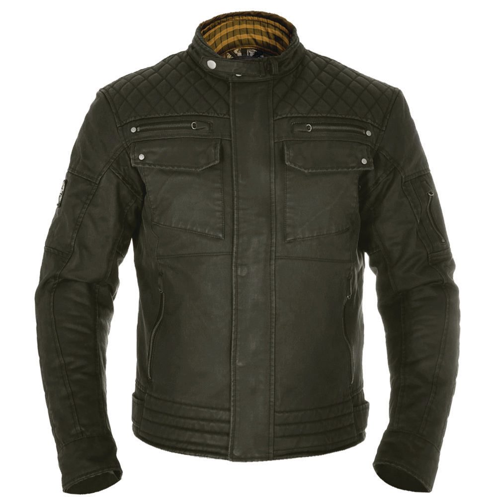 Oxford Hardy Wax Textile Jacket Olive - FREE UK Shipping, FREE 365 Day Returns | Moto Central