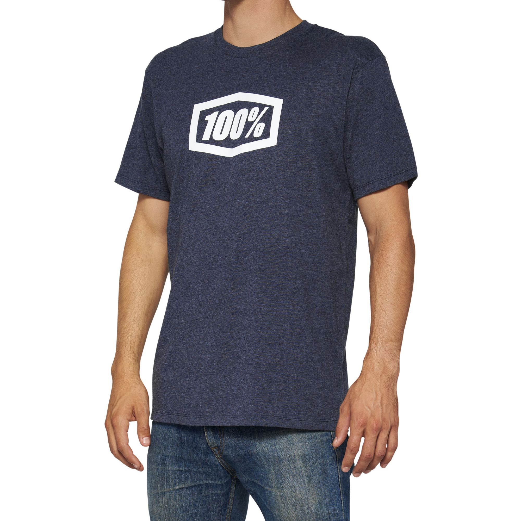 100% Icon Short Sleeves T-Shirt Navy Heather - FREE UK Shipping, FREE 365 Day Returns | Moto Central