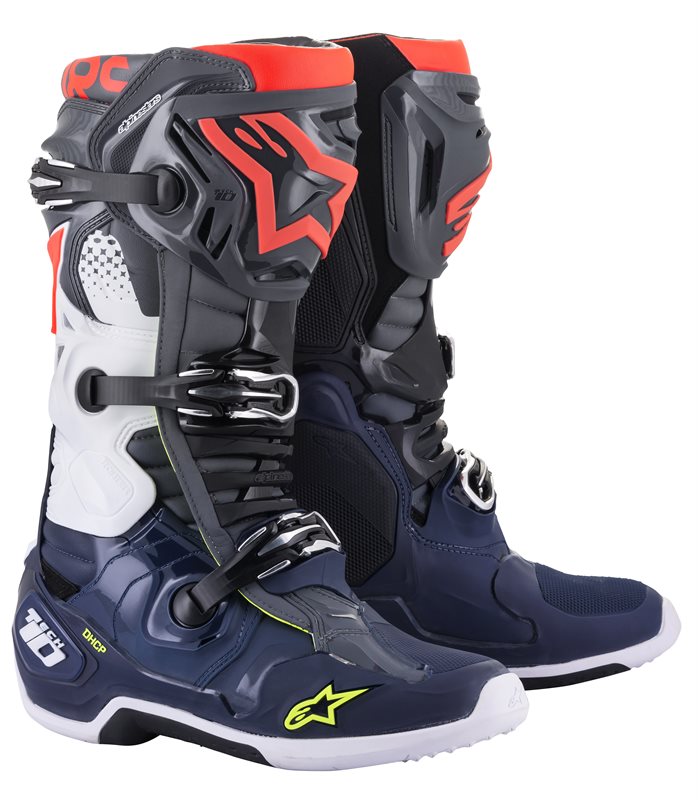 Alpinestars Tech 10 Off-Road Boots Dark Grey / Dark Blue / Fluo Red