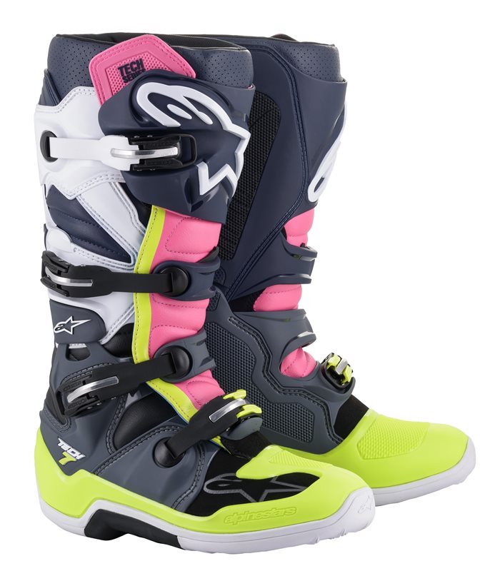 Alpinestars Tech 7 Off-Road Boots Dark Grey / Dark Blue / Fluo Pink