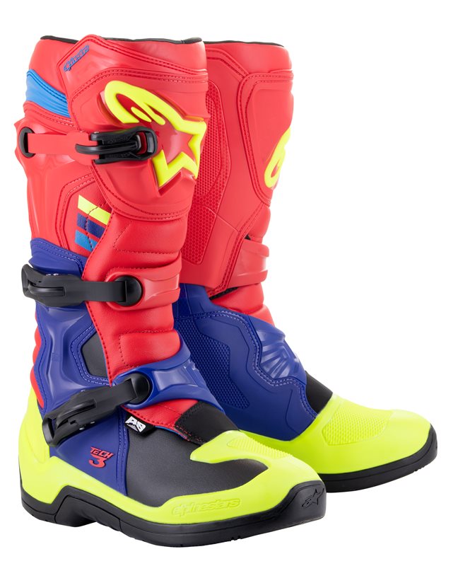 Alpinestars Tech 3 Off-Road Boots Bright Red / Dark Blue / Fluo Yellow