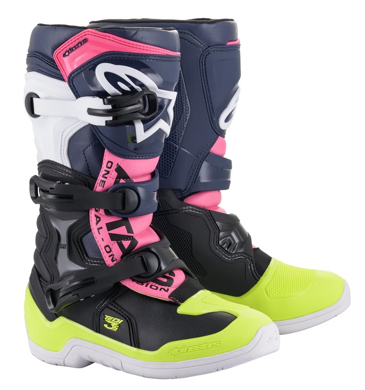 Alpinestars Tech 3S Youth Off-Road Boots Black / Dark Blue / Fluo Pink