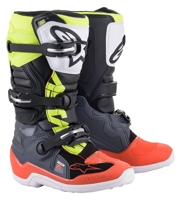 Alpinestars Youth Tech 7 S Off-Road Boots Dark Grey / Fluo Red / Fluo Yellow