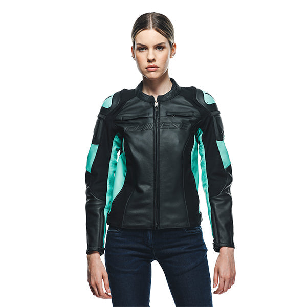 Dainese Racing 4 Ladies Leather Jacket Black / Aqua Green