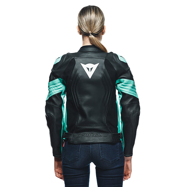 Dainese Racing 4 Ladies Leather Jacket Black / Aqua Green