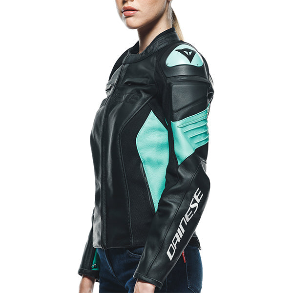 Dainese Racing 4 Ladies Leather Jacket Black / Aqua Green