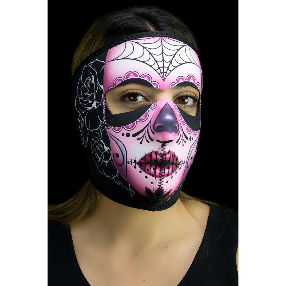 ZAN Neoprene Sugar Skull Full Face Mask Black / Pink / Red