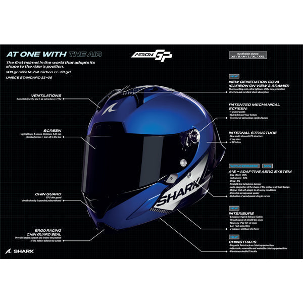 Shark Aeron-GP Full Face Helmet Blank SP Blue / Carbon / Black