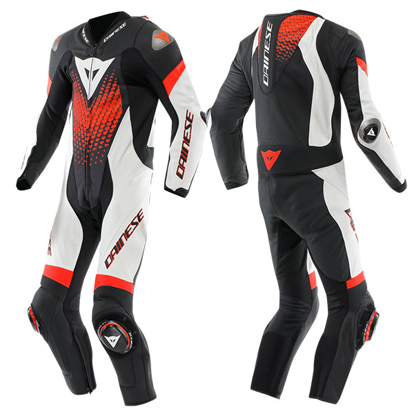 Dainese Laguna Seca 6 Perforated 1 Piece Leather Suit Black / White / Fluo Red