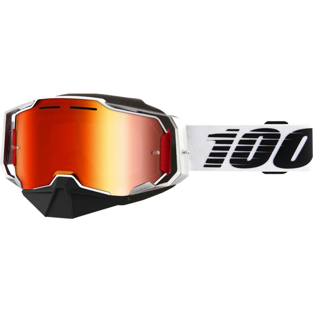 100% Armega Snow Goggles Black / White / Mirror Red