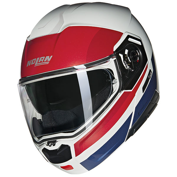 Nolan N90-3 06 Roboto Modular Flip-Up Helmet White / Red / Blue  - FREE UK Delivery - Moto Central